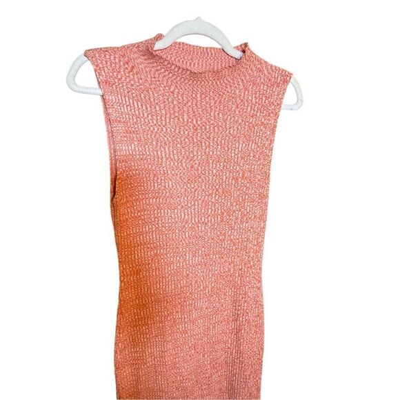 Anthropologie Daily Practice Mock Neck Ribbed Knit Midi Dress Sz XS Orange coral - Picture 10 of 11